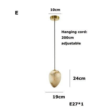 A sleek geometry marble led chandelier with a polished gold-toned fixture and creamy white marble shade for kitchens