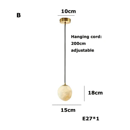 A sleek spherical pendant light with warm brass top and black cord in decorbites geometry marble led chandelier