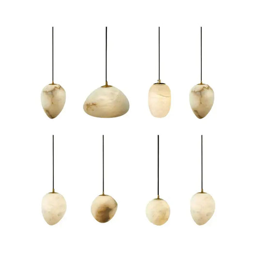 Eight elegant pendant lights with creamy white and beige geometry marble led shades for kitchen island decorbites geometry marble chandelier