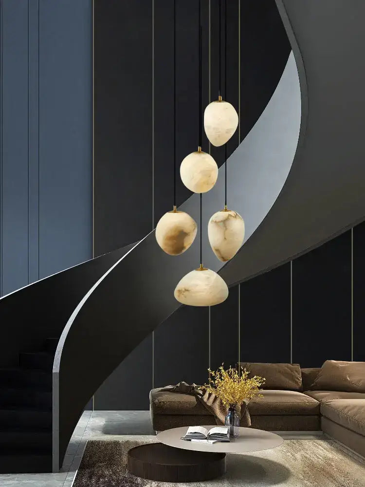 Elegant geometry marble led chandelier with creamy white marble shades and gold fixtures for kitchen island decorbites geometry marble