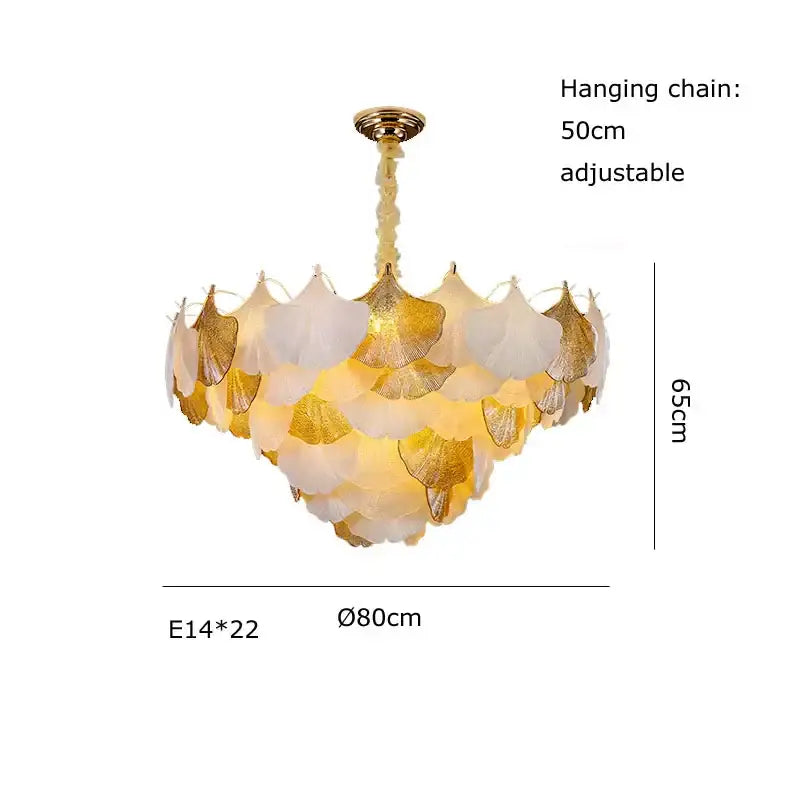 Elegant decorbites ginkgo art deco gold and white dimmable chandelier with adjustable hanging chain for dining room decor