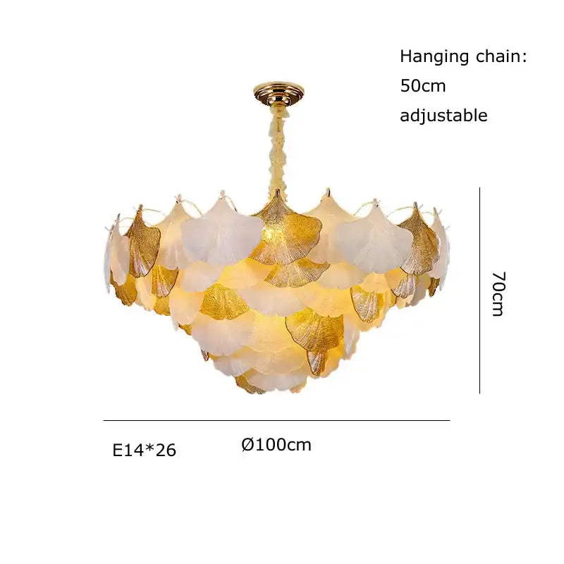 Elegant decorbites ginkgo art deco gold and white dimmable chandelier with 70cm diameter for dining room decor