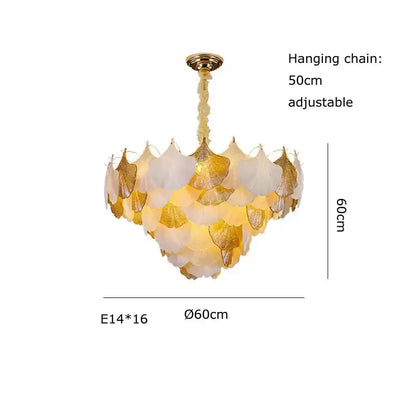 Elegant decorbites ginkgo art deco gold and white dimmable chandelier with 60cm adjustable chain for dining room decor