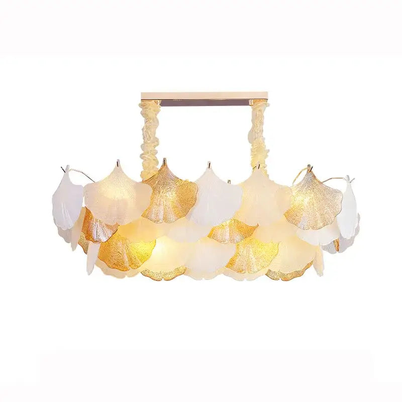 Elegant gold and white decorbites ginkgo art dimmable chandelier with layered ginkgo leaf design for dining room decor