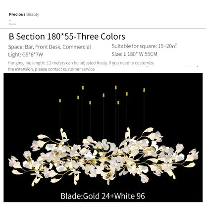 Elegant white and gold floral ginkgo biloba chandelier pendant light with glass branches for living room decorbites ginkgo biloba