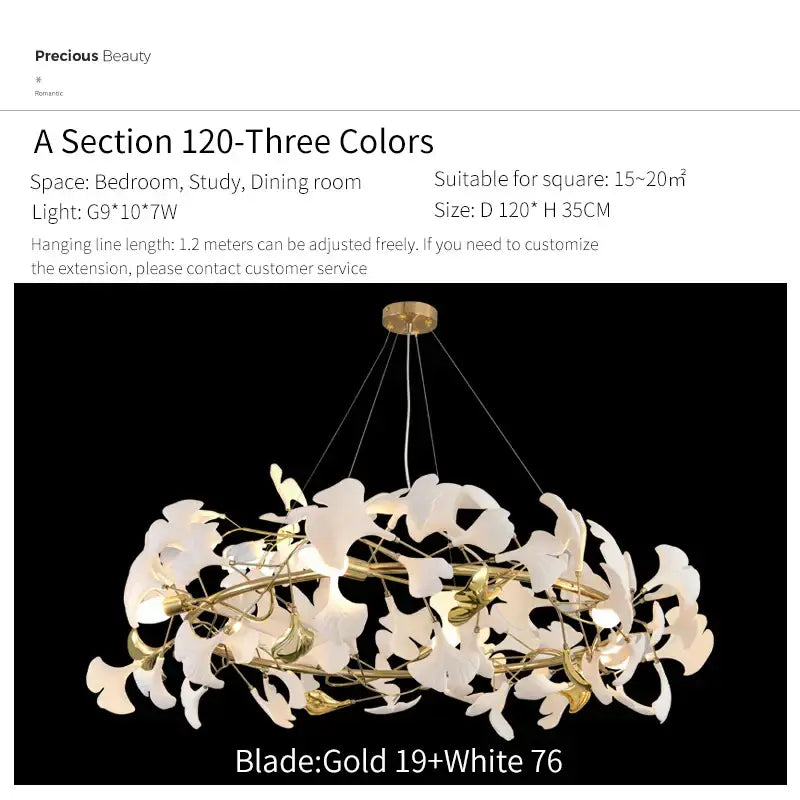 Elegant gold and white glass pendant light ginkgo biloba chandelier by decorbites ideal for modern living room decor