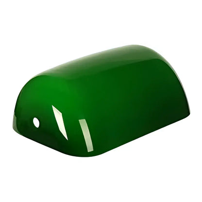 Glossy green glass banker lamp shade with curved dome shape and two white stripes for desk or office decorbites lamp shade