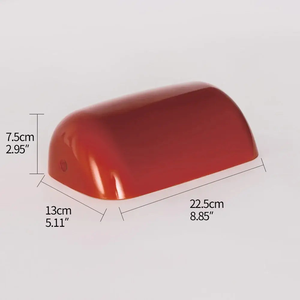 Red glossy-finished glass banker lamp with smooth curved rectangular lamp shade for desk or office decorbites glass banker