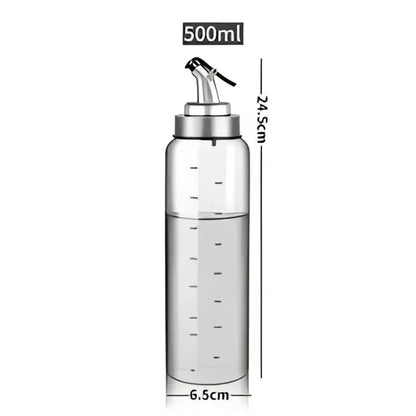 500ml transparent glass seasoning dispenser bottle with stainless silver-toned spout and cap for kitchen storage