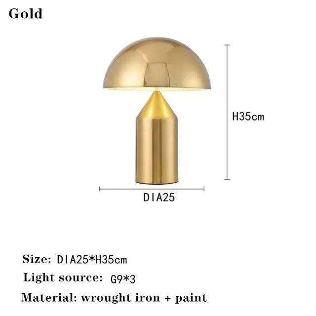 Gold metal mushroom table lamp with sleek polished finish and cylindrical base perfect for decorbites atollo bedroom table
