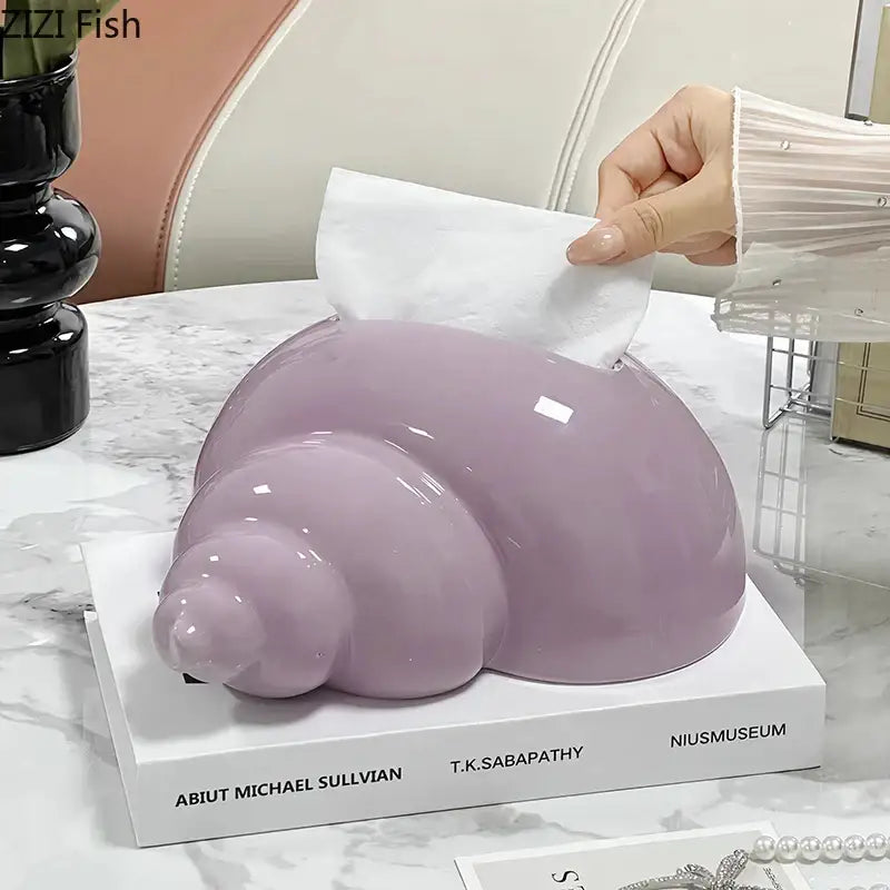 Glossy lavender decorbites conch ceramic tissue box in seashell shape for living room decorbites conch ceramic tissue use