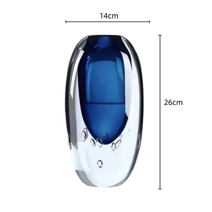 A sleek crystal glass vase with deep blue center and bubble details ideal as a decorbites flower pot for living room decor