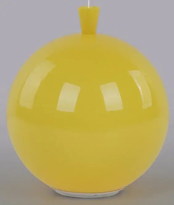 Glossy yellow spherical balloon ceiling lamp with a small cylindrical top and white base for kids bedroom ceiling lamp