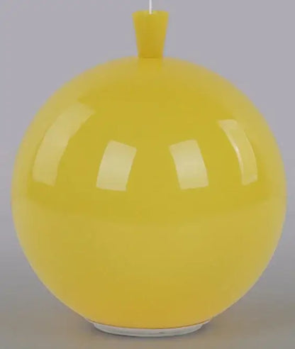 Glossy yellow spherical balloon ceiling lamp with a small cylindrical top and white base for kids bedroom ceiling lamp