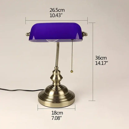 Vintage-style glass banker lamp with vibrant purple shade and brass base featuring decorbites glass banker lamp cover