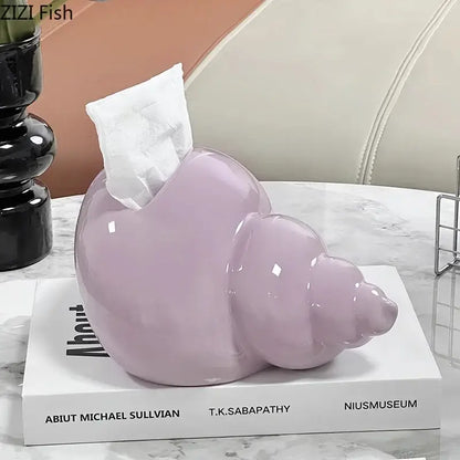 Glossy lavender decorbites conch ceramic tissue box shaped like a seashell for elegant living room decor
