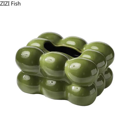 Glossy lime green bubble ceramic tissue box with olive green finish for dining table decor and decorbites cotton candy style
