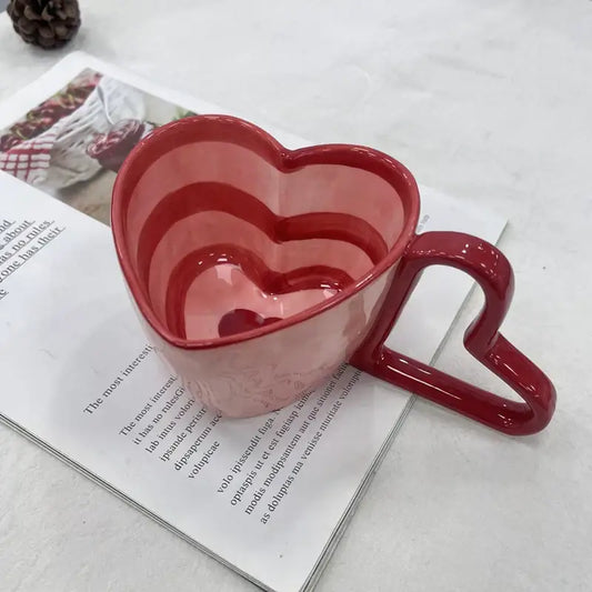Glossy red heart shape ceramic coffee mug with matching handle ideal as a decorbites heart shape kitchen gift
