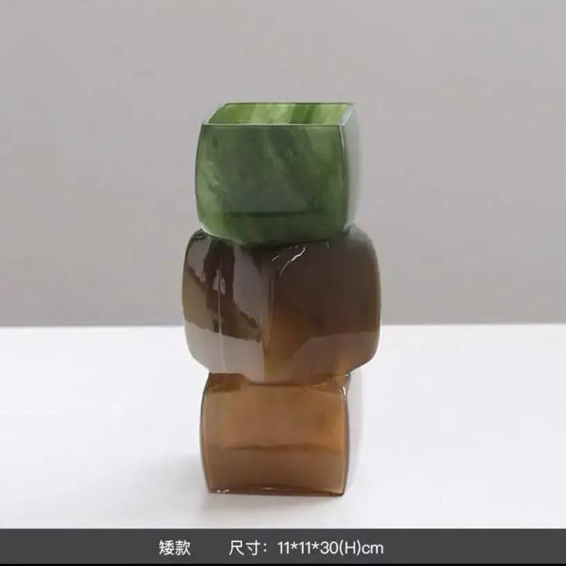A layered translucent jade vase with green and amber hues for decorbites geometric square vase table or living room decor
