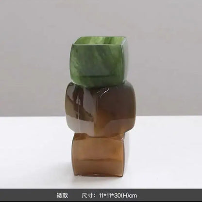 A layered translucent jade vase with green and amber hues for decorbites geometric square vase table or living room decor