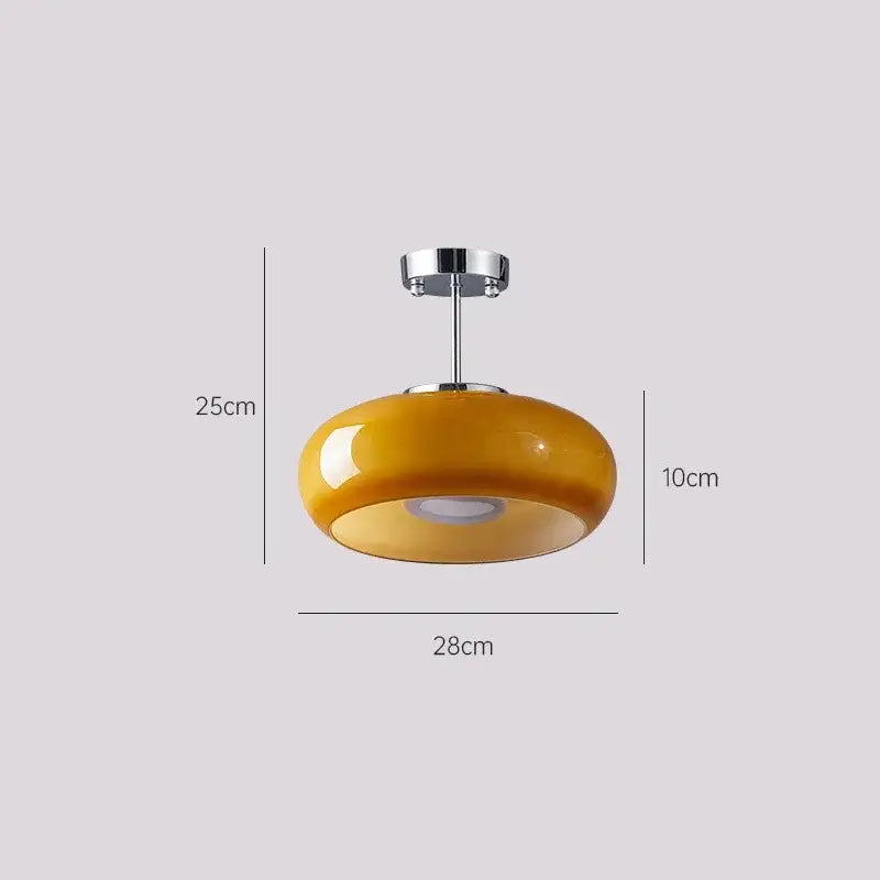 Glossy amber glass ball led pendant light with chrome ceiling mount ideal for kitchen or dining room pendant lights