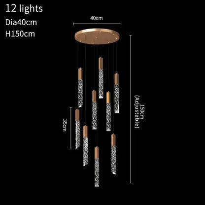 Modern copper-toned decorbites crystal led chandelier with 12 crystal-encrusted lights for staircase or living room decor