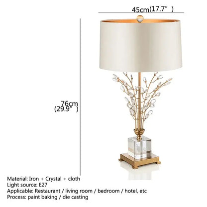 Elegant gold and silver crystal branch led desk lamp with cream fabric shade and clear acrylic base for bedroom decorbites crystal branch