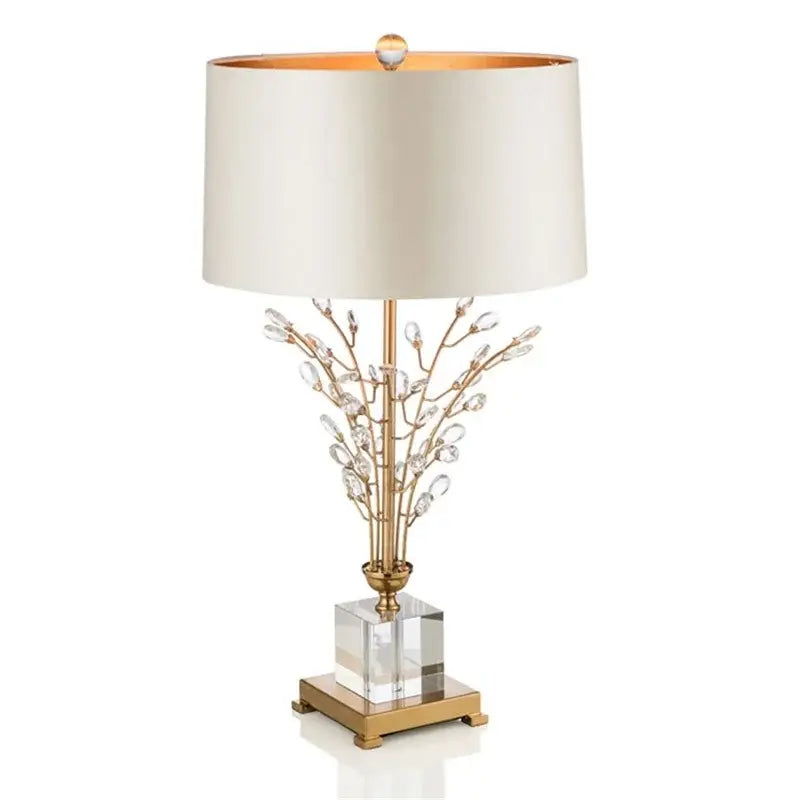Elegant gold and silver crystal branch led desk lamp with cream shade and clear acrylic base for bedroom decorbites crystal branch