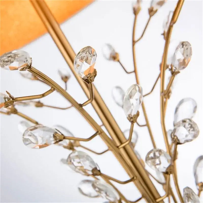 Gold and silver crystal branch led desk lamp with gold-toned chandelier and faceted crystal blossom droplets decorbites crystal branch