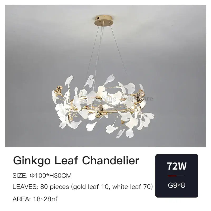 Elegant white and gold decorbites ginkgo ceramic chandelier with 80 leaves ideal as dining room light fixture
