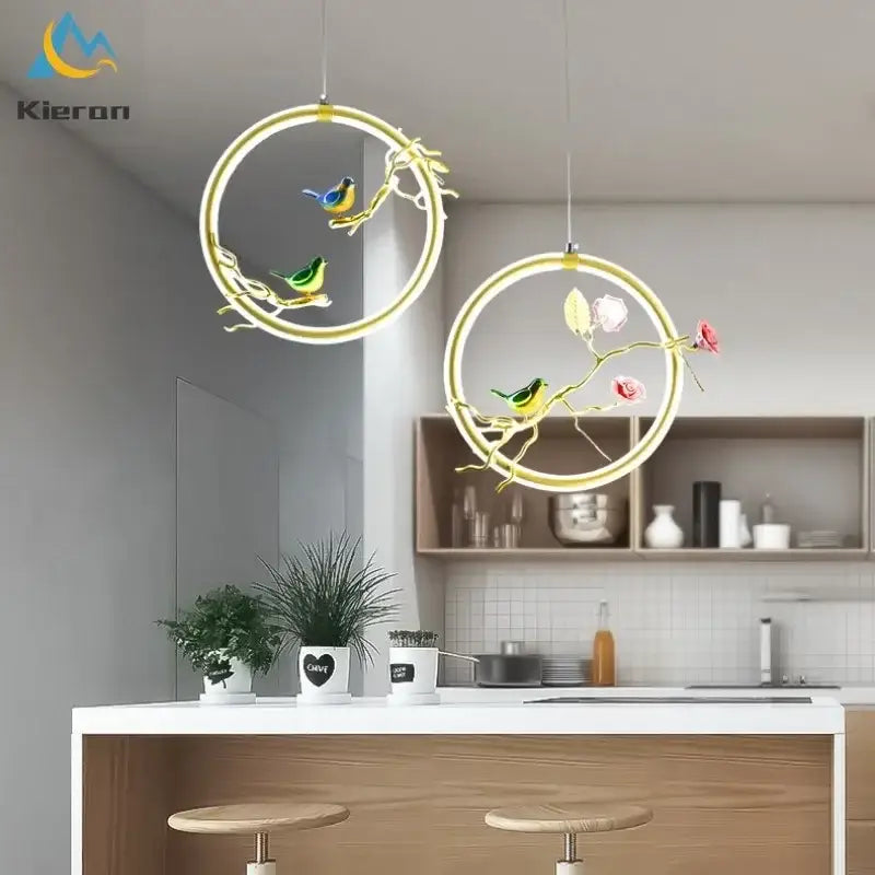 Gold bird led chandelier featuring intricate floral and bird designs in gold tone for elegant dining room decorbites bird led
