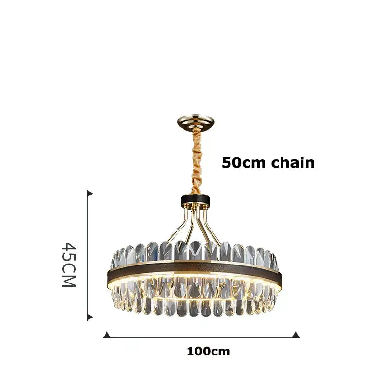 Gold and black decorbites crystal oval chandelier with gold-toned frame and clear faceted crystals for dining room decor