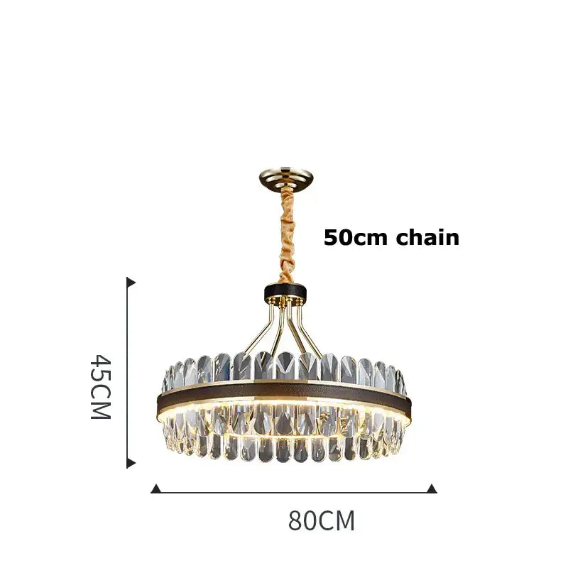 Gold and black decorbites crystal oval chandelier with two tiers of clear crystal droplets and a 50cm twisted rope chain