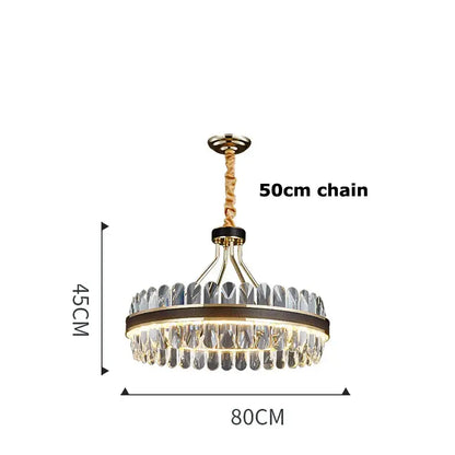 Gold and black decorbites crystal oval chandelier with two tiers of clear crystal droplets and a 50cm twisted rope chain