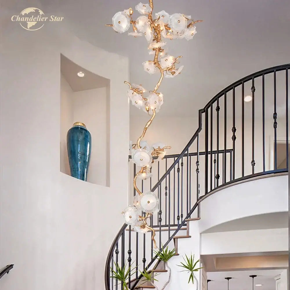 Elegant gold-toned decorbites branch glass chandelier led with white glass blossoms for dining room lighting decor