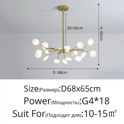 Gold-toned decorbites branch shape firefly ceiling chandelier with frosted glass globes for dining room lighting