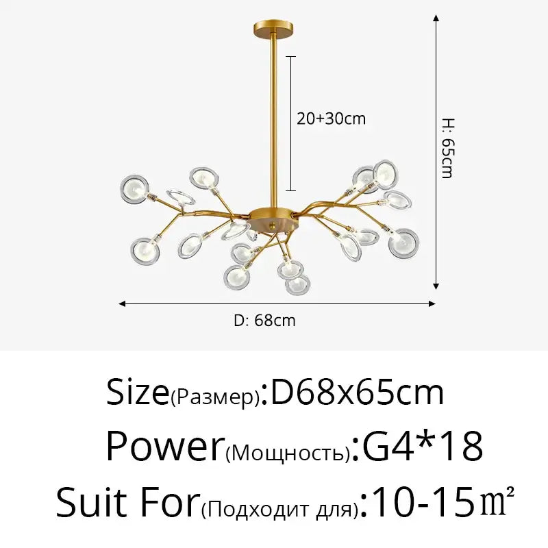 Gold-toned branch shape firefly ceiling chandelier with clear glass globe shades and brass stem for dining room decorbites branch shape