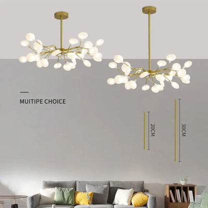 Gold-toned decorbites branch shape firefly ceiling chandelier with frosted glass globes for dining room lighting