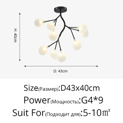 Black branch shape firefly ceiling chandelier with nine frosted glass globe bulbs for dining room decorbites branch shape
