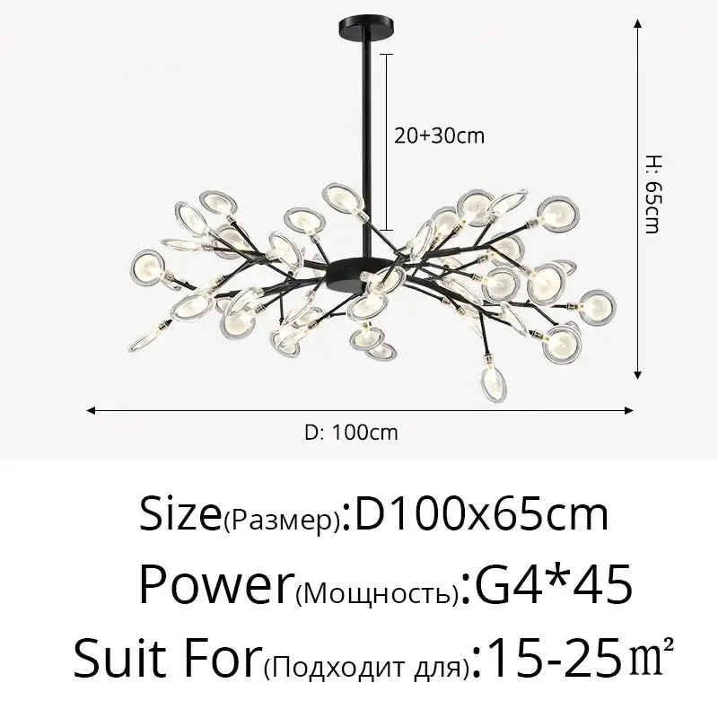 Black metal branch shape firefly chandelier with clear glass teardrop lights for dining room decorbites branch shape