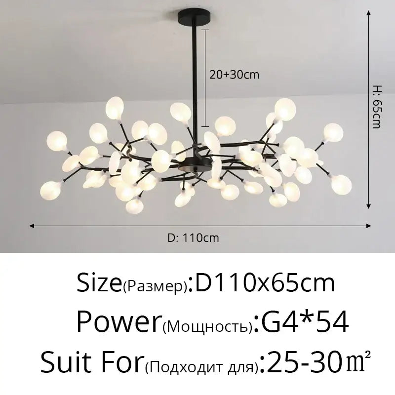 Black metal decorbites branch shape firefly chandelier with frosted glass globes for dining room lighting
