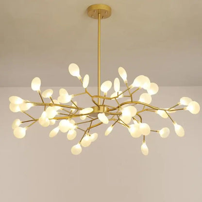Gold-toned decorbites branch shape firefly ceiling chandelier with frosted glass globe lights for dining room lighting