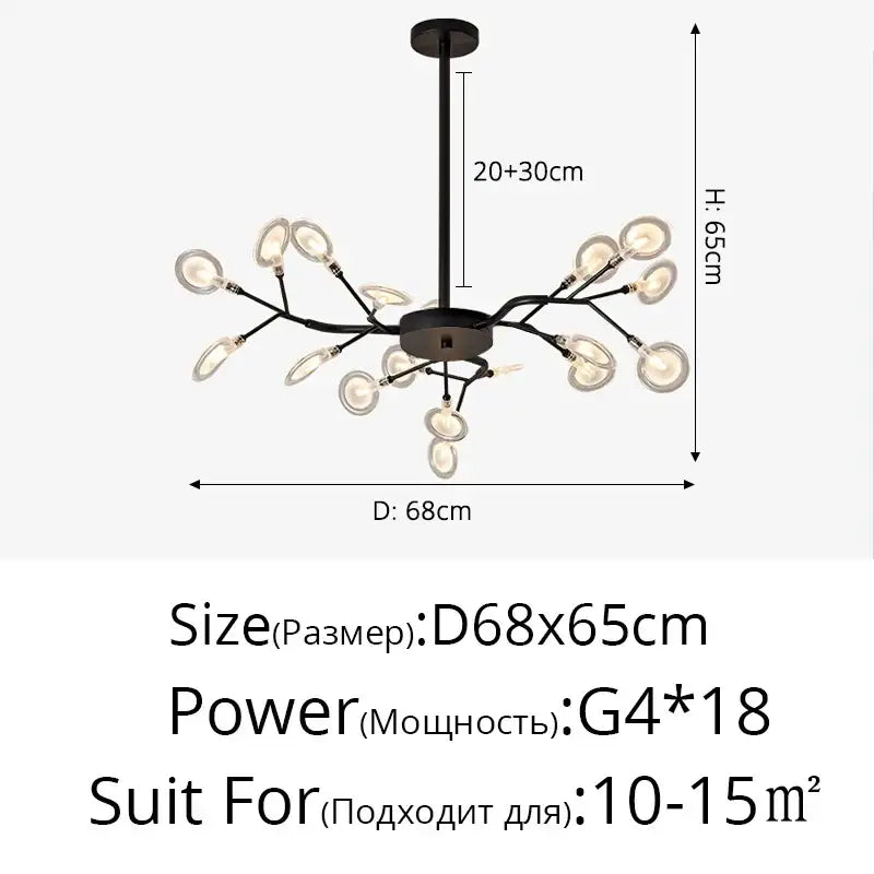 Black metal branch shape firefly ceiling chandelier with 18 g4 bulbs in a tree-like design for dining room decorbites branch shape