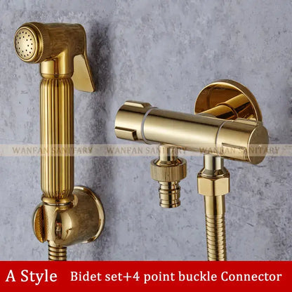 Gold brass handheld bidet faucet set in fluted design with gold finished brass sprayer from decorbites bidet faucet collection