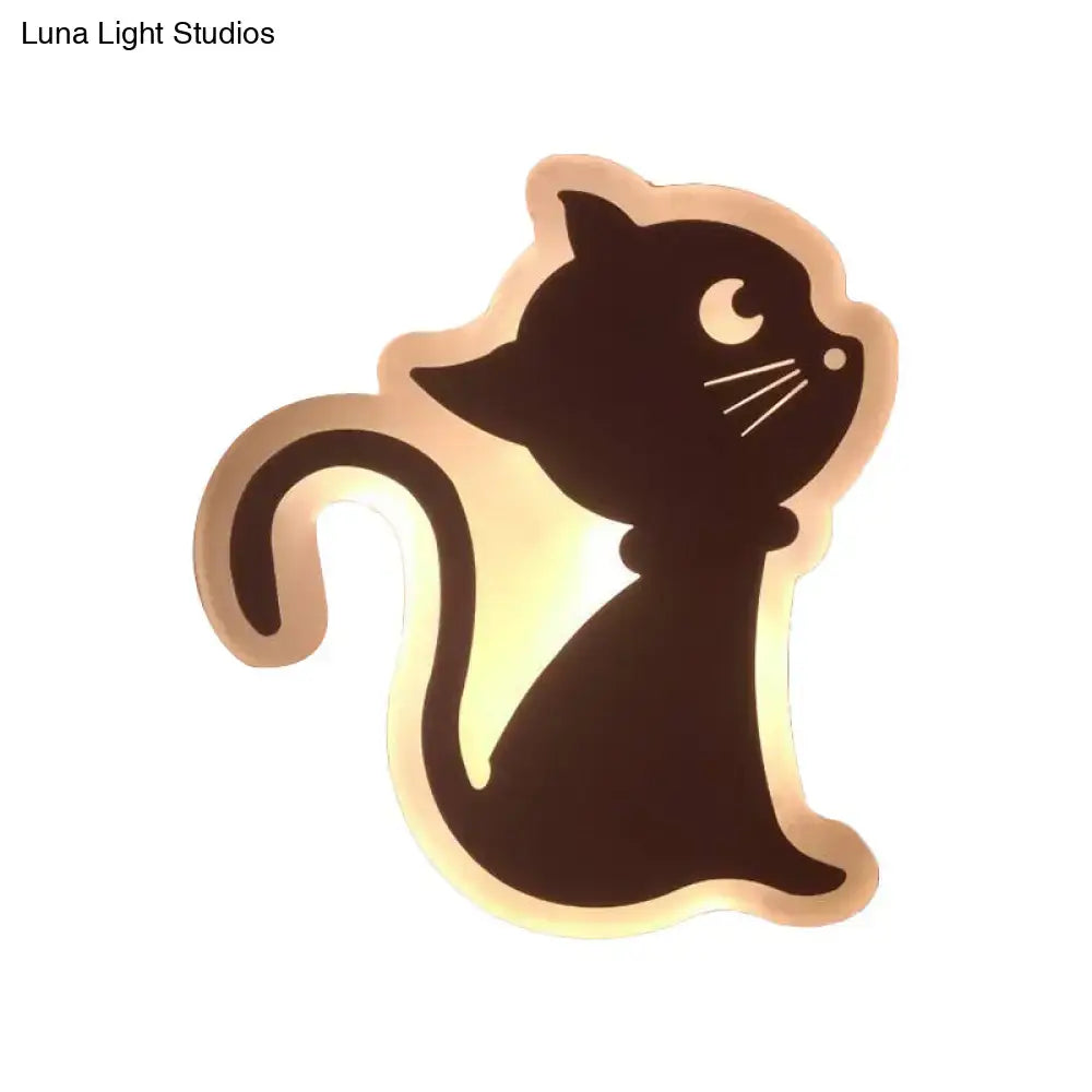A sleek black cat-shaped led wall light with warm glow and white whiskers for children’s bedroom wall lights