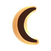 A sleek crescent-shaped led wall light with a warm gold frame and dark brown panel for children’s bedroom wall lights
