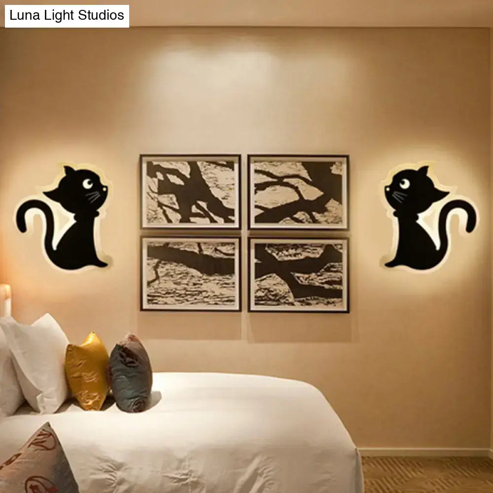 Gold and brown crescent led wall light shaped as black cat wall lights with illuminated outlines for children’s bedroom wall light