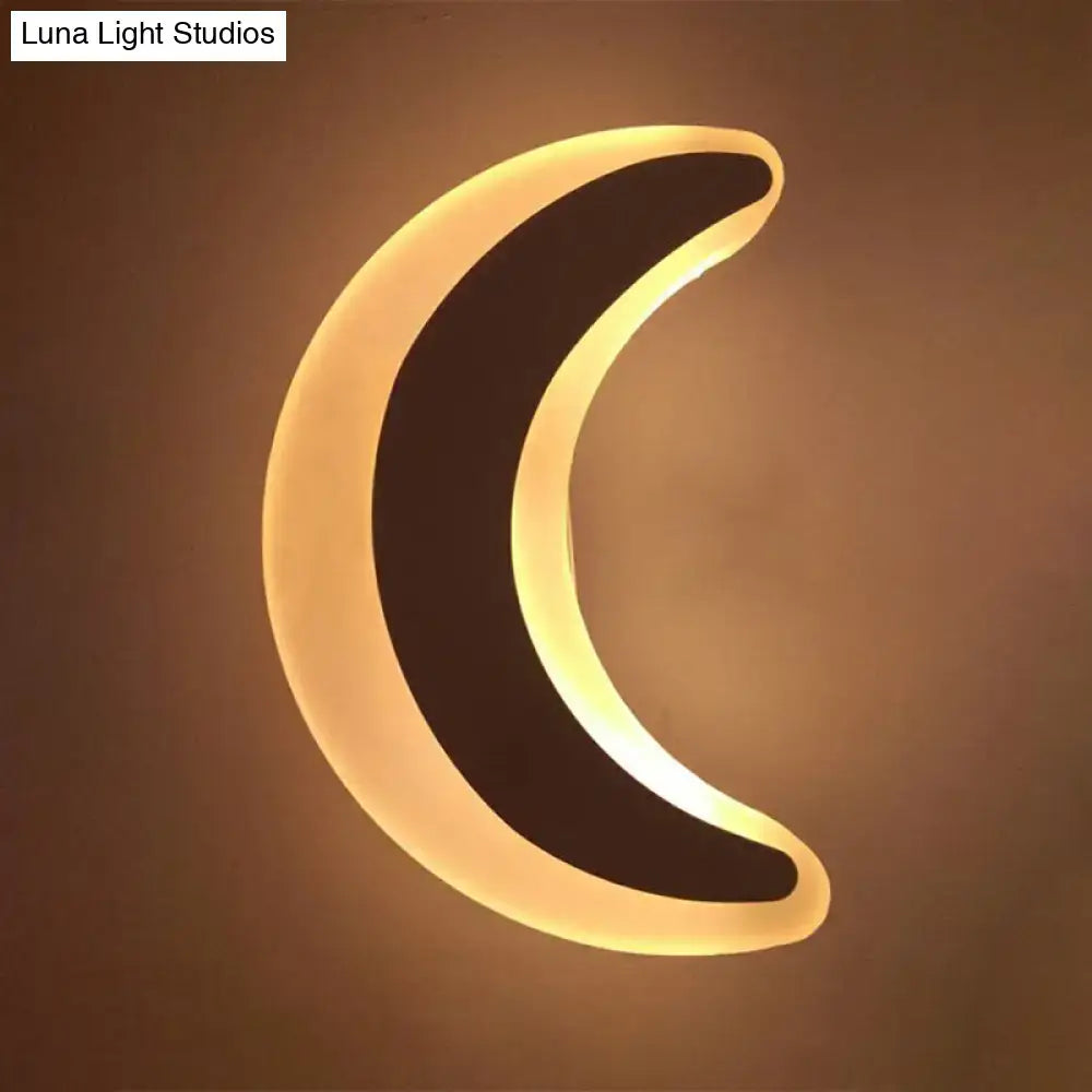 Gold and brown crescent led wall light with warm glow and sleek black design for children’s bedroom wall light