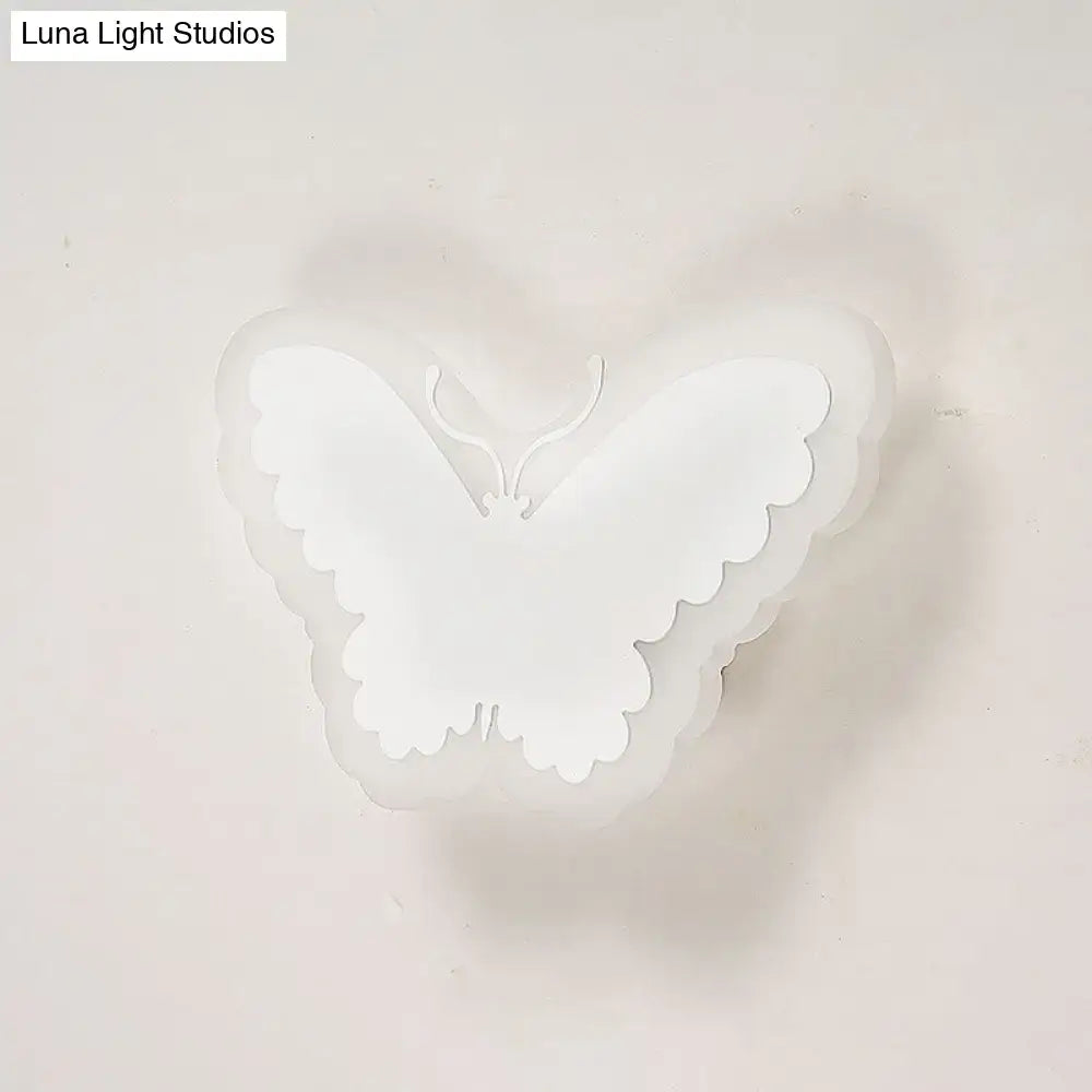 Minimalist white butterfly-shaped ceiling wall light with layered translucent wings for children’s bedroom wall lights