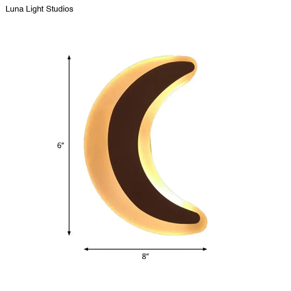 A gold and brown crescent led wall light with warm illumination designed for children’s bedroom wall lights